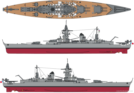 Корабль NMF Dunkerque [Battleship] (1942) - чертежи, габариты, рисунки
